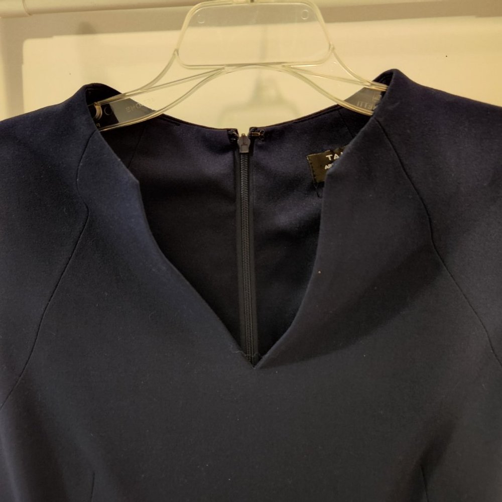 Tahari | Navy Blue Sleeveless Lined Dress with A-Line Ruching Waist Detail, Sz 8 - Picture 8 of 8